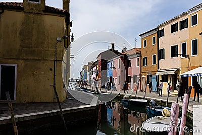 VENICE, ITALY - Jun 03, 2017: A wide shot of a canal in Borano, Venice Editorial Stock Photo
