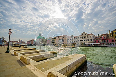 VENICE, ITALY - JUNE 18, 2015: Nice view in the afternoon of Venice, big church in the middle and lots of pinturesque Editorial Stock Photo