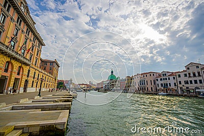 VENICE, ITALY - JUNE 18, 2015: Nice view in the afternoon of Venice, big church in the middle and lots of pinturesque Editorial Stock Photo