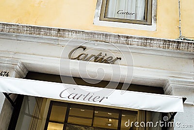 Sign of the Cartier shop in Venice Editorial Stock Photo