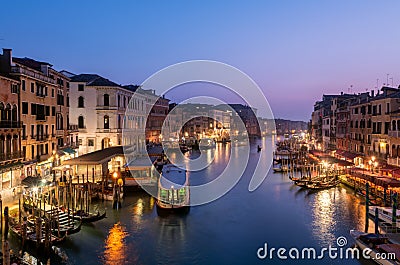 Venice - Italy , May 2020 Panoramic view of Grand canal from Rialto Bridge during sunset.Ponte di Rialto is one of the main tour Stock Photo