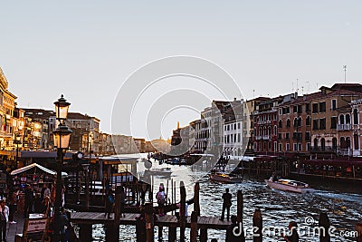 VENICE, ITALY - OCTOBER 27, 2016: Famous grand canal from Rialto Bridge on sunset in Venice, Italy Editorial Stock Photo