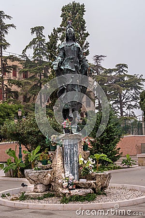 Venice, Italy - October 13, 2017: Virgin Mary Statue Immaculate at the railway station of Venice. Immaculata Virgo. Editorial Stock Photo