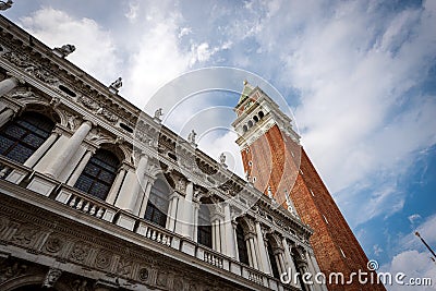 Campanile of San Marco and Biblioteca Nazionale Marciana - Venice Italy Stock Photo