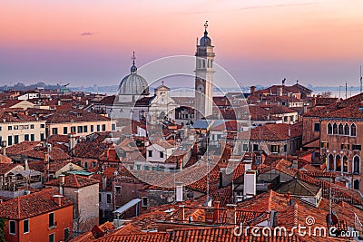Venice, Italy Rooftop Skyline at Dusk Stock Photo