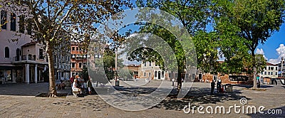 Campo di Ghetto Nuovo is the picturesque central square of the historic Jewish quarter of Venice, Italy. Editorial Stock Photo