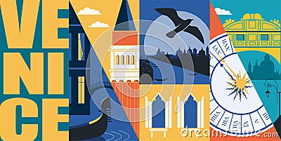 Venice, Italy vector banner, illustration. City skyline, historical buildings Vector Illustration