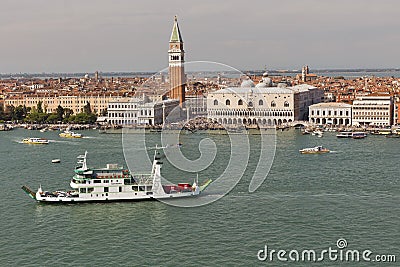 Venice lagoon with cityscape, aerial view. Italy. Editorial Stock Photo