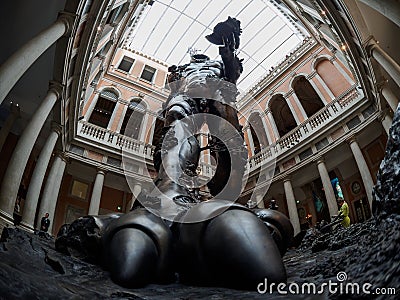 Venice - October 06: Statue in the entrance of the Damien Hirst exhibition in Tre Occhi museum on October 06, 2017 in Editorial Stock Photo