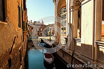 Little canal in the medieval center of Venice Stock Photo