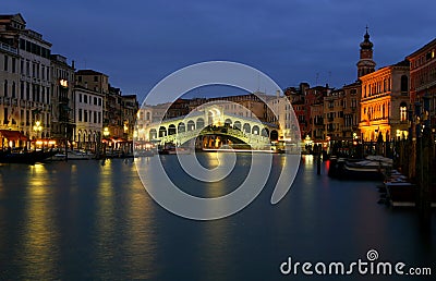 Venice Rialto at night Stock Photo