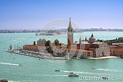 Venice, San Giorgio Maggiore Island aerial view Stock Photo