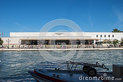 Venice Santa Lucia station, building on the Grand Canal, city of Venice. Editorial Stock Photo