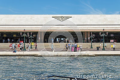 Venice Santa Lucia station, building on the Grand Canal, city of Venice. Editorial Stock Photo