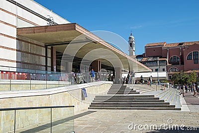 Venice Santa Lucia station, building on the Grand Canal, city of Venice. Editorial Stock Photo