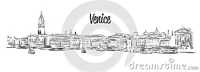 Venice Skyline, Italy, Hand drawn Vector Sketch Vector Illustration