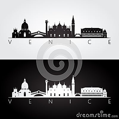 Venice skyline and landmarks silhouette Vector Illustration