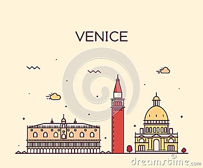 Venice skyline trendy vector illustration linear Vector Illustration