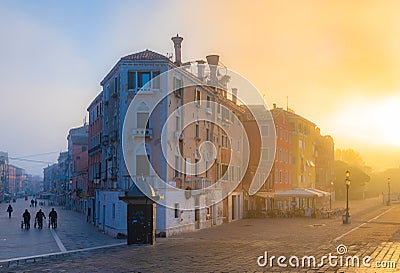 Venice at sunrise, Via Garibaldi. Veneto, Italy Editorial Stock Photo