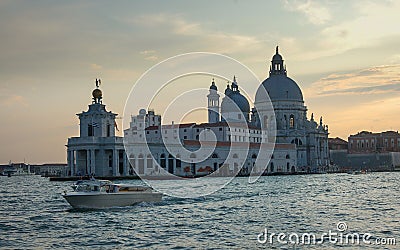 Venice sunset panorama :Santa Maria della Salute commonly, the Salute, Venice Stock Photo