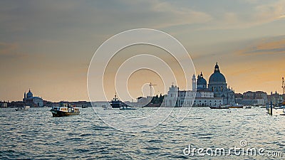 Venice sunset panorama :Santa Maria della Salute commonly, the Salute, Venice Stock Photo