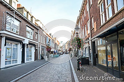 Venlo, Limburg, Netherlands - October 13, 2018: Empty street with no people in the historical center of the Dutch city. Closed Editorial Stock Photo