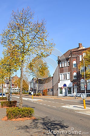 Venlo, Limburg, Netherlands - October 13, 2018: Empty street and road with no people in the historical center of the Dutch city. Editorial Stock Photo
