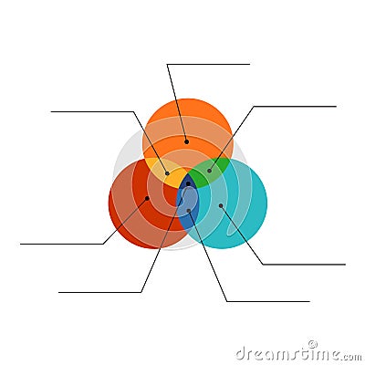 Venn diagram flat style color infographics template with lines. Vector Illustration