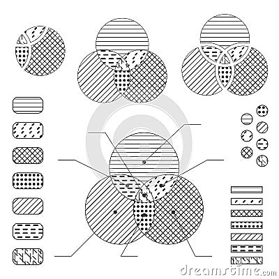 Venn diagram with note lines, black isolated on white background, vector illustration. Cartoon Illustration