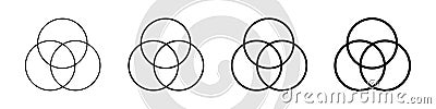 Venn diagram wireframe three overlapping circles chart Vector Illustration