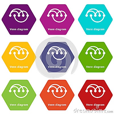 Venn diagramm icons set 9 vector Vector Illustration