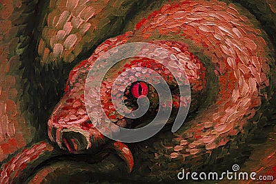 Venomous snake, oil painting, handmade Stock Photo