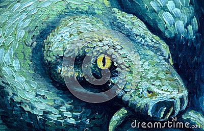 Venomous snake, oil painting, handmade Stock Photo