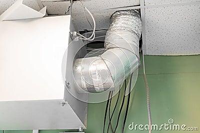 Ventilation pipe is brought out to window Stock Photo