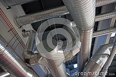 Ventilation pipes and ducts of industrial air condition Stock Photo