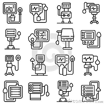 Ventilator Medical Machine icons set, outline style Vector Illustration