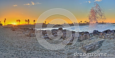Ventura sunrise from behind the jetty. Stock Photo