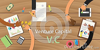 Venture capital illustration with text and team work together Vector Illustration