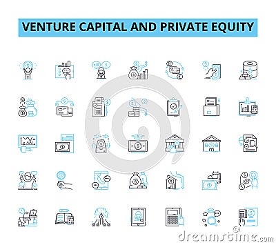 Venture capital and private equity linear icons set. Funding, Investment, Growth, Equity, Strategic, Capital, Portfolio Vector Illustration