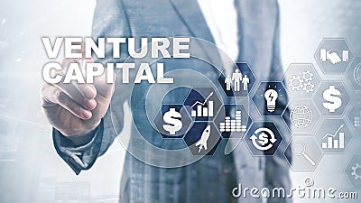 Venture Capital on Virtual Screen. Business, Technology, Internet and network concept. Abstract background. Stock Photo