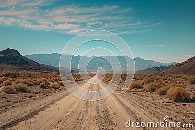 Venture down remote desert road, exploring barren landscape expanses Stock Photo