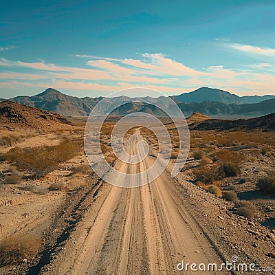 Venture down remote desert road, exploring barren landscape expanses Stock Photo