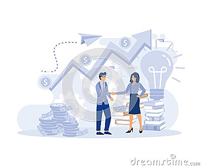 venture investment concept, Business people shaking hands, Happy man investing in startup ideas, Vector Illustration