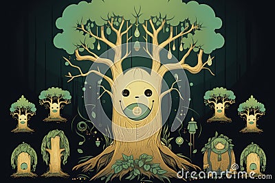 Ancient forest guardians, towering tree ents with deep-rooted wisdom - Generative AI Stock Photo