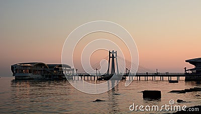 Ventus Harbor complex at sunset. Durres. Albania Stock Photo