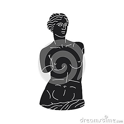 Venus of Milos statue black concept. Goddess Aphrodite. Vector Illustration