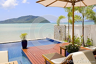 Veranda with chairs and an ocean view Stock Photo