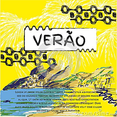 Verao, summer portuguese text. Vector Illustration
