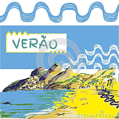 Verao, summer portuguese text. Vector Illustration