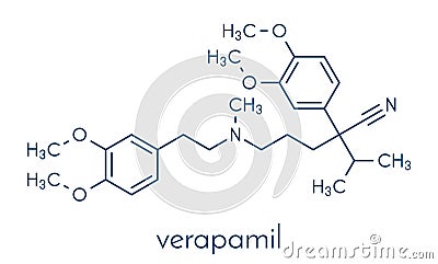 Verapamil calcium channel blocker drug. Mainly used in treatment of hypertension (high blood pressure) and cardiac arrhythmia ( Vector Illustration